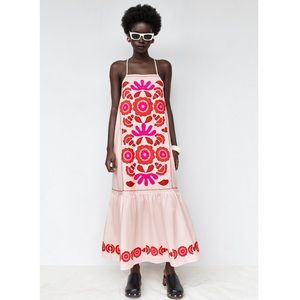 NWT Zara Woman Embroidered Floral Pink LIMITED EDITION Dress Size XL